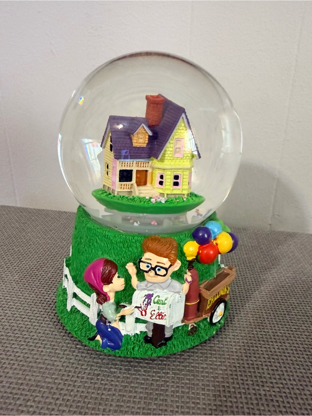 Hand-Painted Yellow & Purple House Glass Globe on Green Base